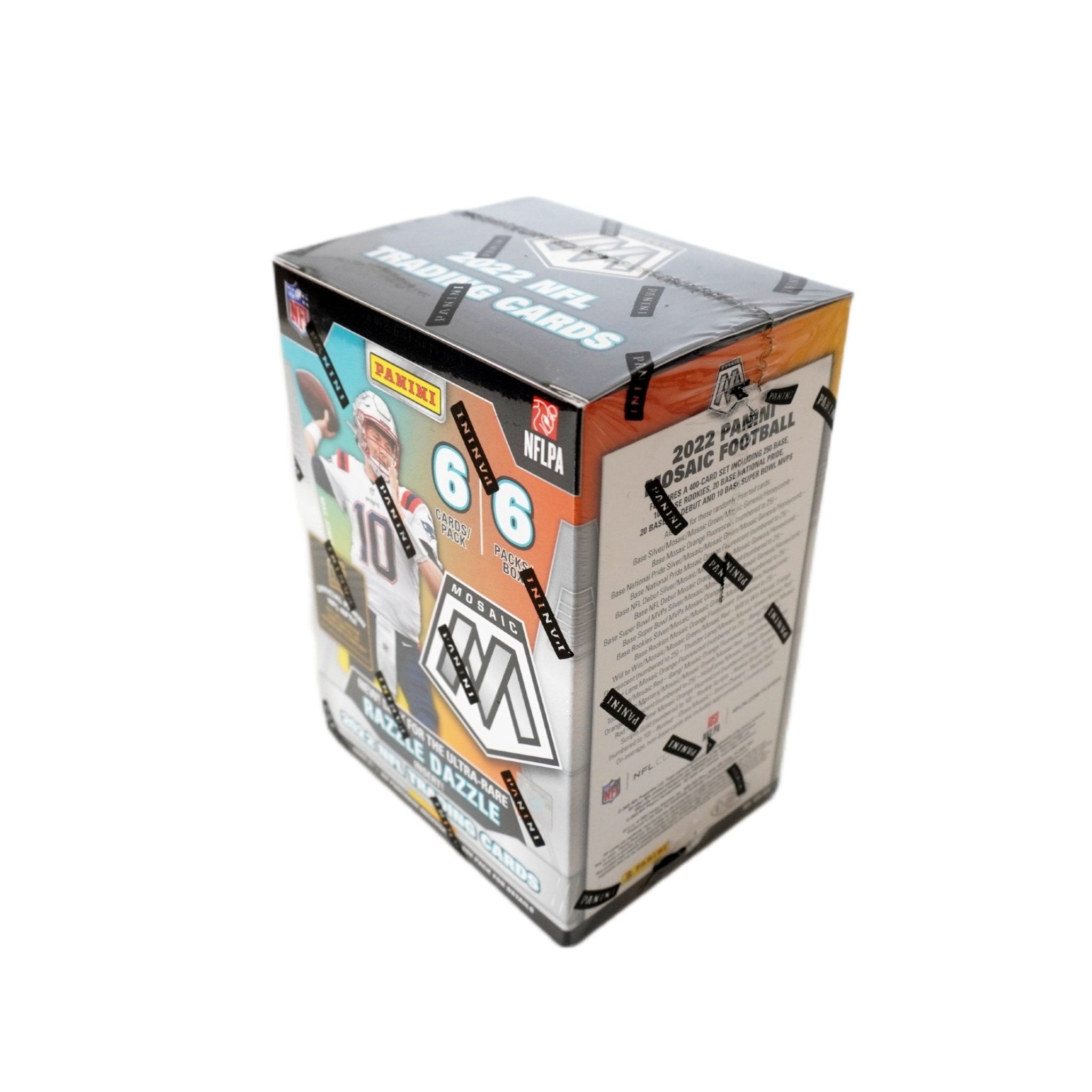 2022 Panini Mosaic Football Hobby Blaster Box Fanatics Exclusive Rückseite – detaillierte Übersicht aller enthaltenen NFL Sammelkarten, offizielles Panini Mosaic Trading Cards Set 2022 entdecken und online kaufen