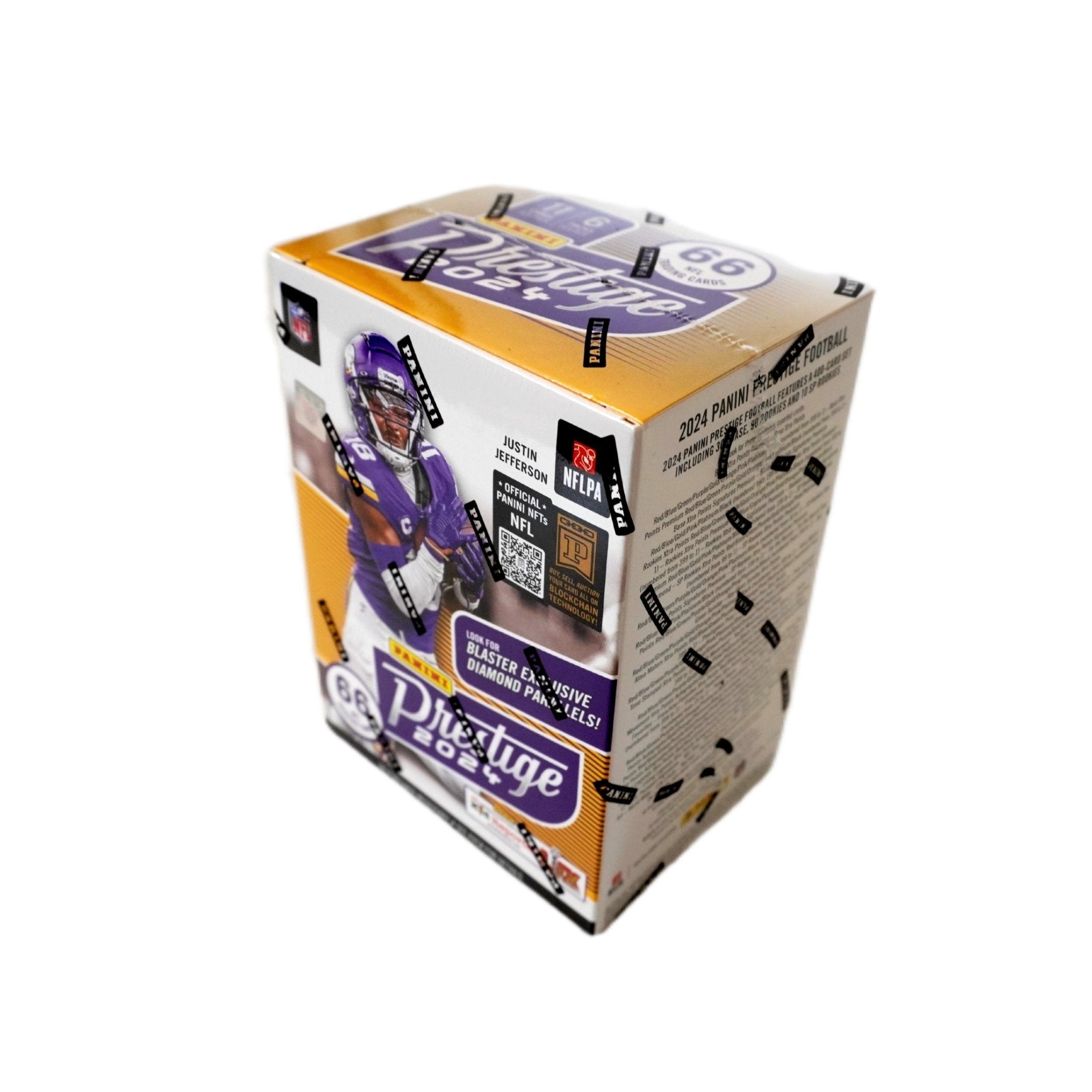 Panini Prestige Football 2024 NFL Blaster Box Rückseite – detaillierte Übersicht aller enthaltenen Football Sammelkarten, offizielles Panini Prestige Trading Cards Set 2024 entdecken und online kaufen