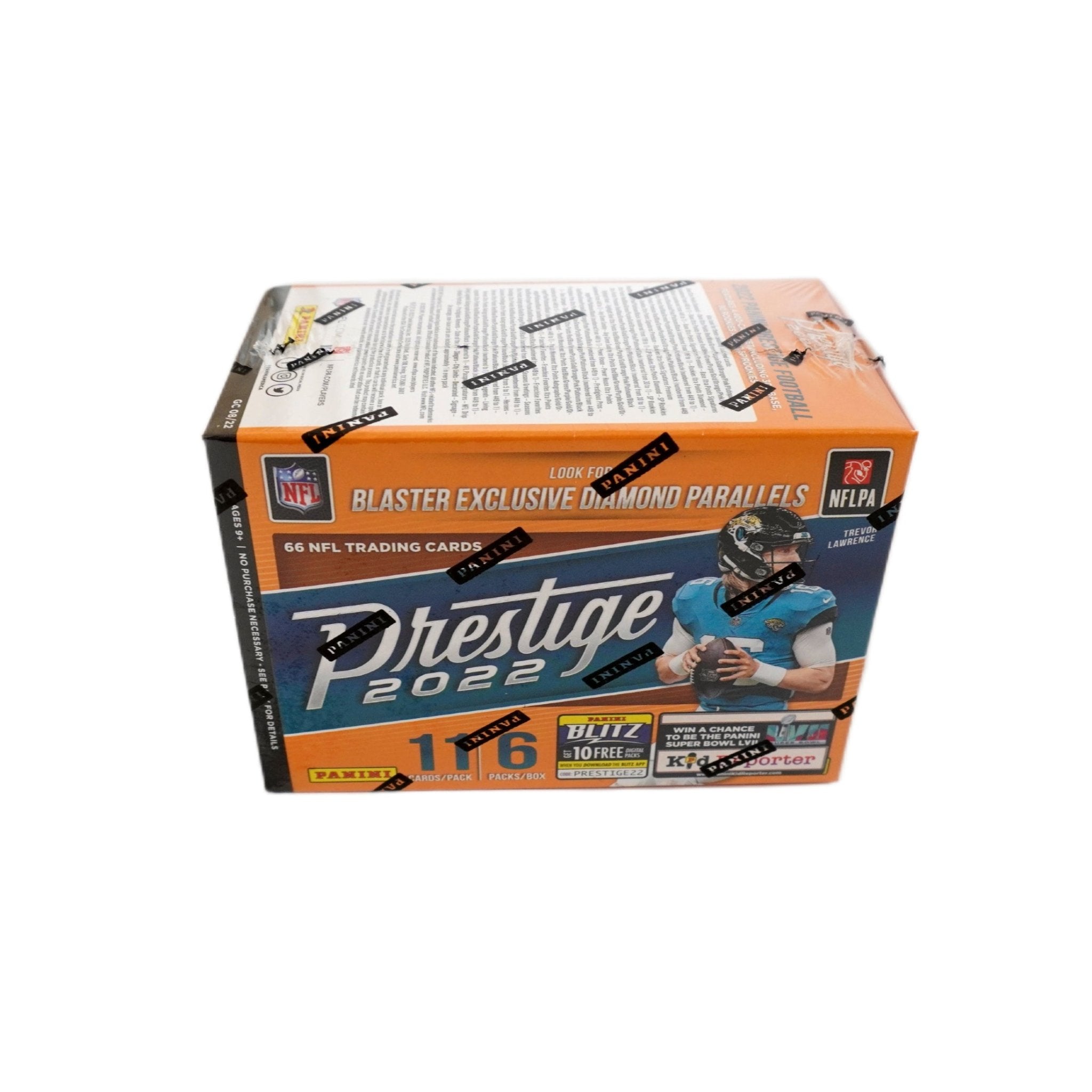 2022 Panini Prestige Football Blaster Box Schrägansicht – exklusive NFL Trading Cards Box im 3D-Winkel, offizielles Panini Prestige Football TCG Display 2022 für Sammler online kaufen