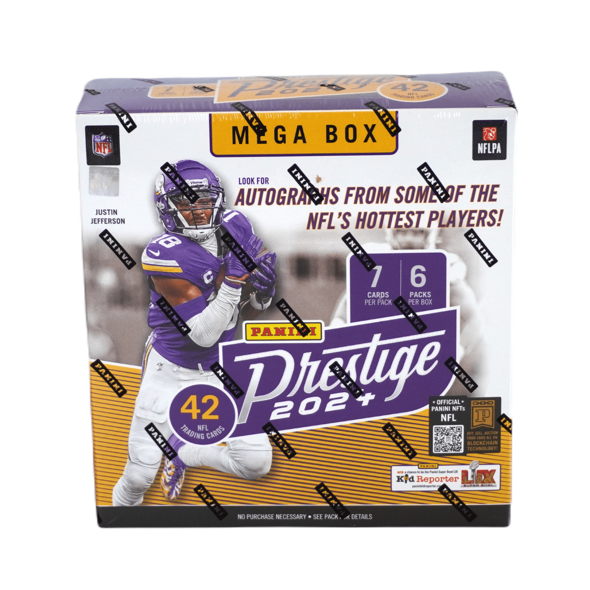 2024 Panini Prestige Football Mega Box Frontansicht – originale NFL Trading Cards Box mit exklusiven Hyper Parallels und Rookie Karten, offizielles Panini Prestige TCG Mega Display 2024 online kaufen