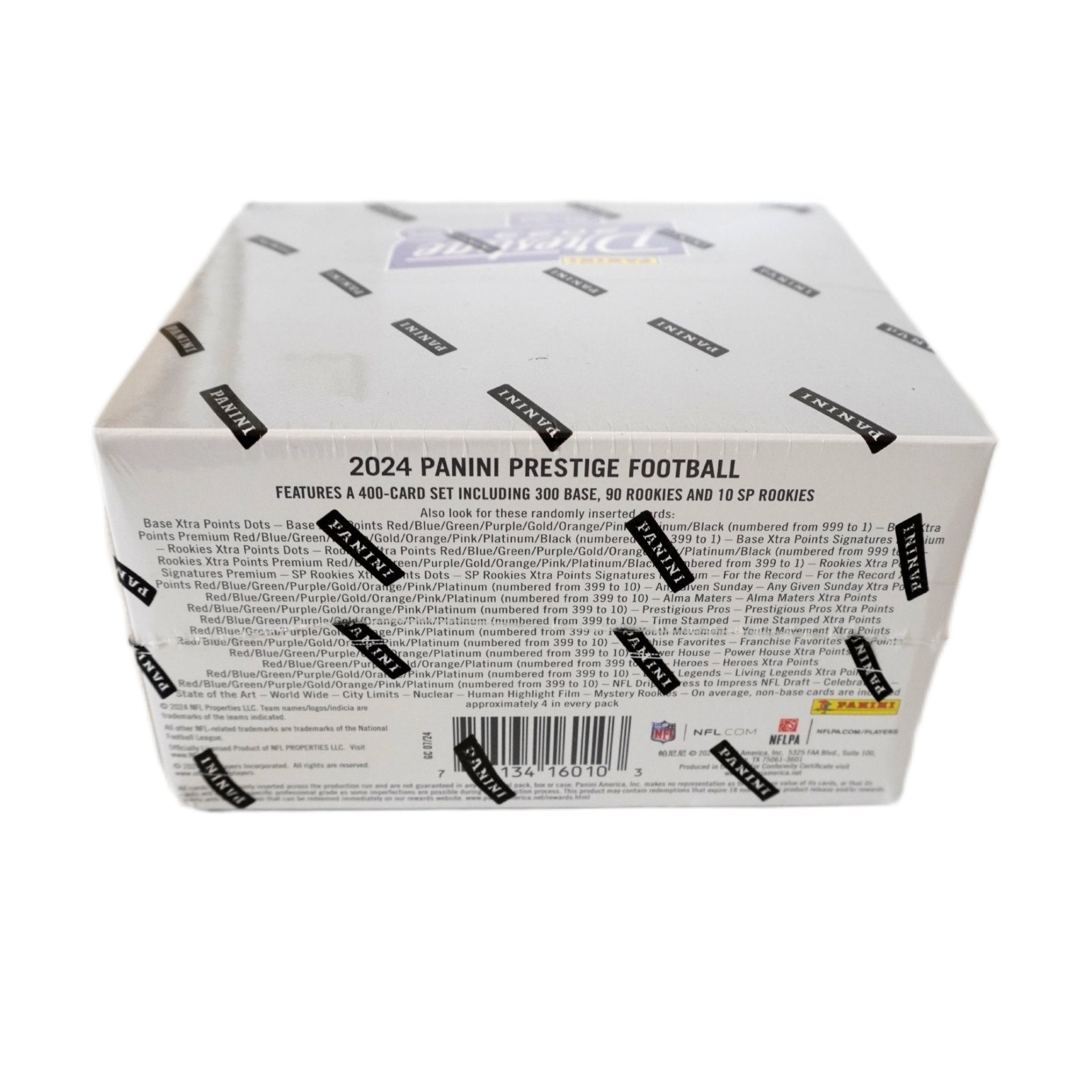Panini Prestige Football 2024 NFL Retail Box Schrägansicht – exklusive Panini NFL Trading Cards Box im 3D-Winkel, offizielles Prestige Football TCG Retail Display 2024 für Sammler online kaufen
