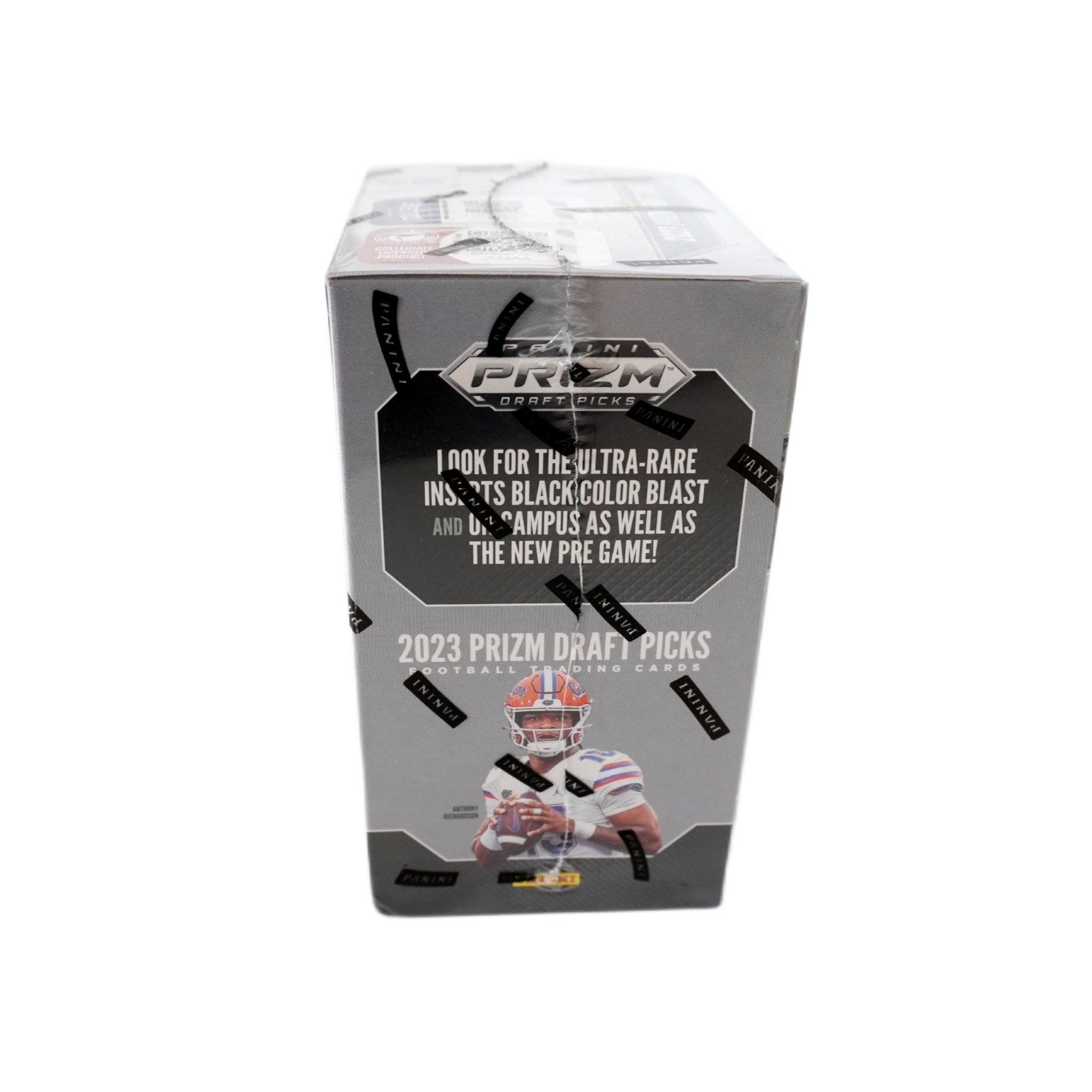 2023 Panini Prizm Draft Picks Football Blaster Box Rückseite – detaillierte Übersicht aller enthaltenen NFL & College Sammelkarten, inklusive Prizm Parallels, offizielles Panini Trading Cards Set 2023 entdecken und online kaufen