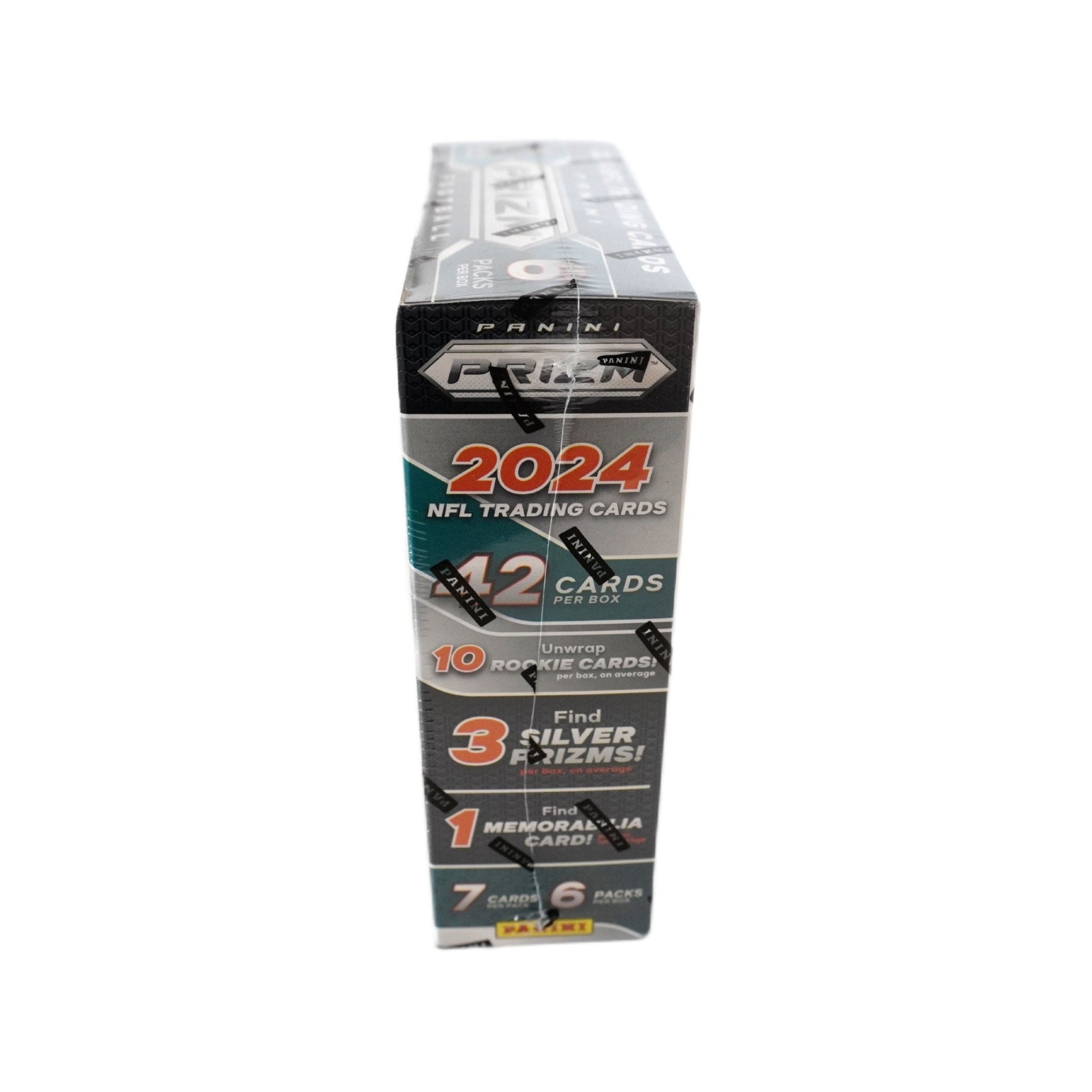 Panini Prizm Football 2024 NFL Mega Box Seitenansicht links – originale Panini NFL Trading Cards Box mit exklusiven Prizm Football Sammelkarten, offizielles TCG Mega Display 2024 günstig online bestellen