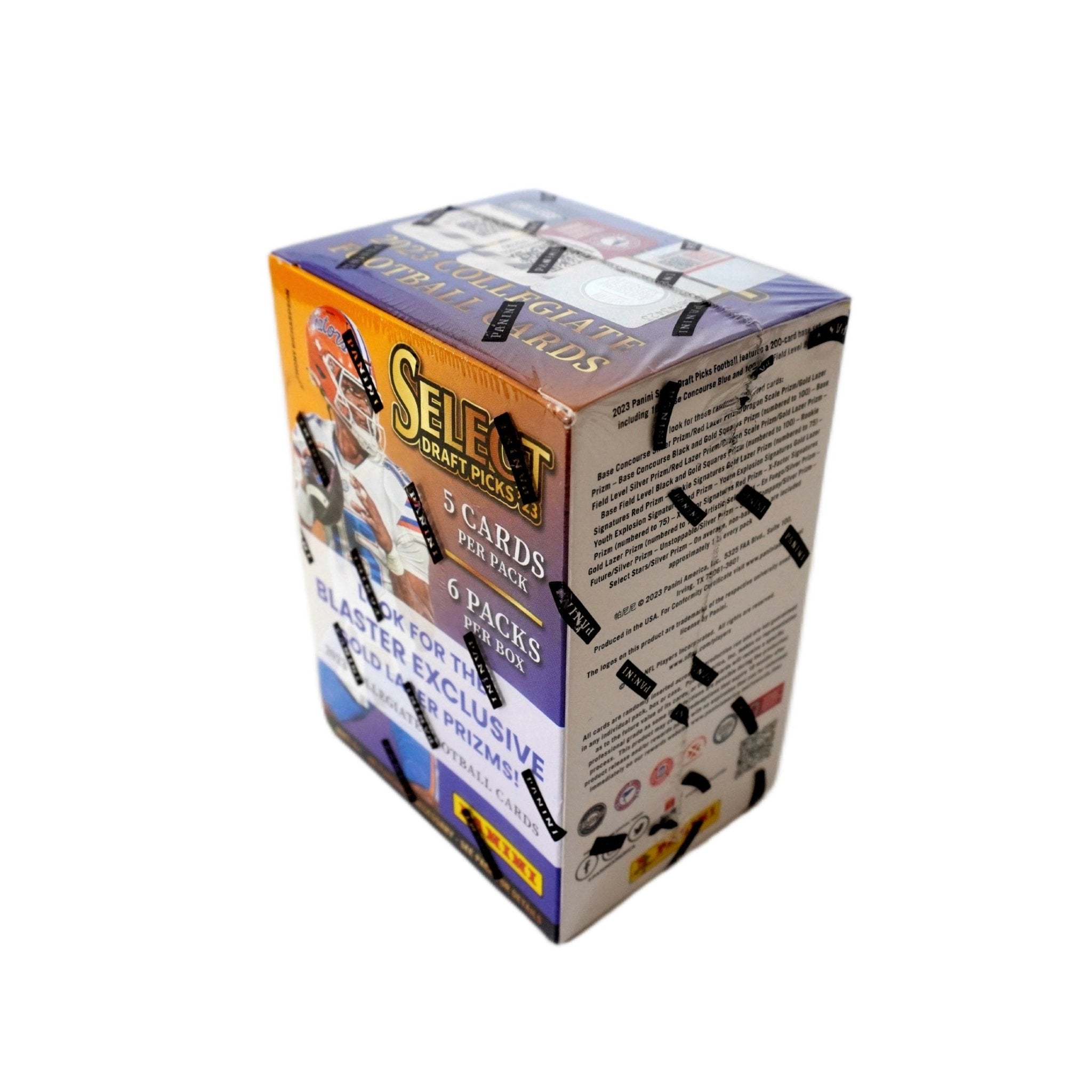 2023 Panini Select Draft Picks Football Blaster Box Seitenansicht links – originale Panini NFL Trading Cards Box mit Select Draft Picks Sammelkarten, offizielles TCG Blaster Display 2023 günstig online bestellen