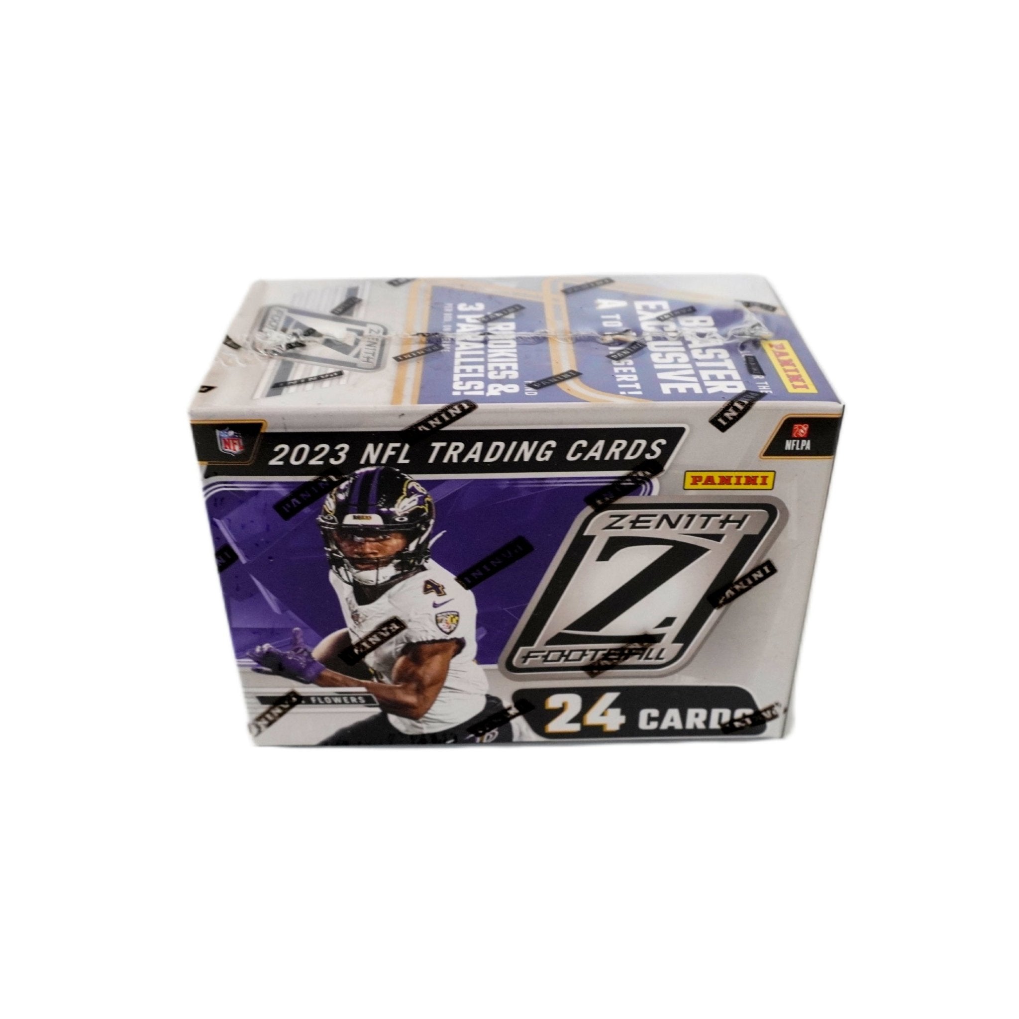 2023 Panini Zenith Football Blaster Box Rückseite (6 Packs) – detaillierte Übersicht aller enthaltenen NFL Zenith Sammelkarten, offizielles Panini Trading Cards Set 2023 entdecken und online kaufen