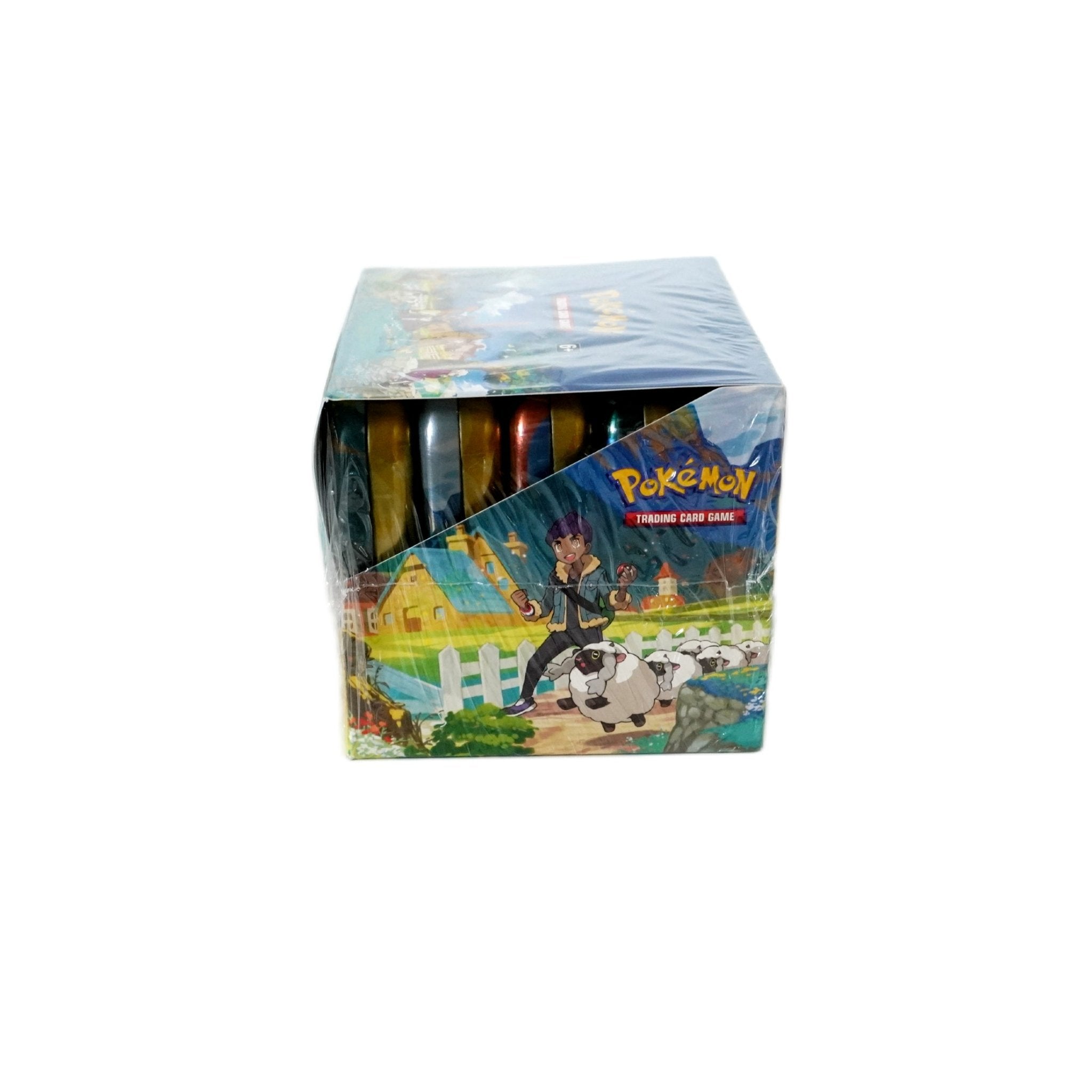 Pokémon Crown Zenith Mini Tin Display Rückseite – englisches Pokémon TCG Produkt mit Mini Tins, Galar Gallery Highlights und exklusiven Premium Sammelkarten