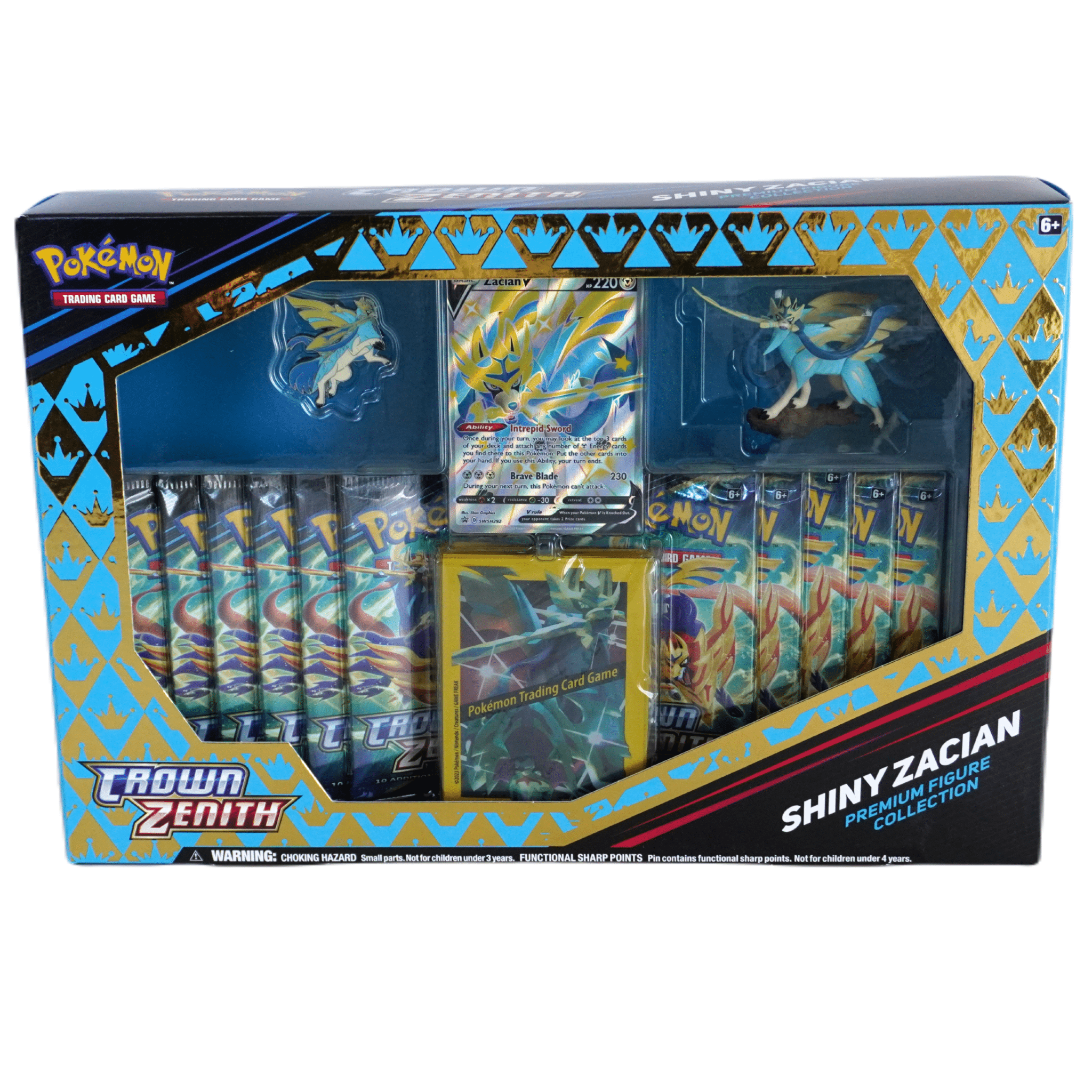 Pokémon Crown Zenith – Premium Figure Collection Shiny Zacian (ENG) – 11 Booster, Figur & Promokarte – bei Habibicards kaufen