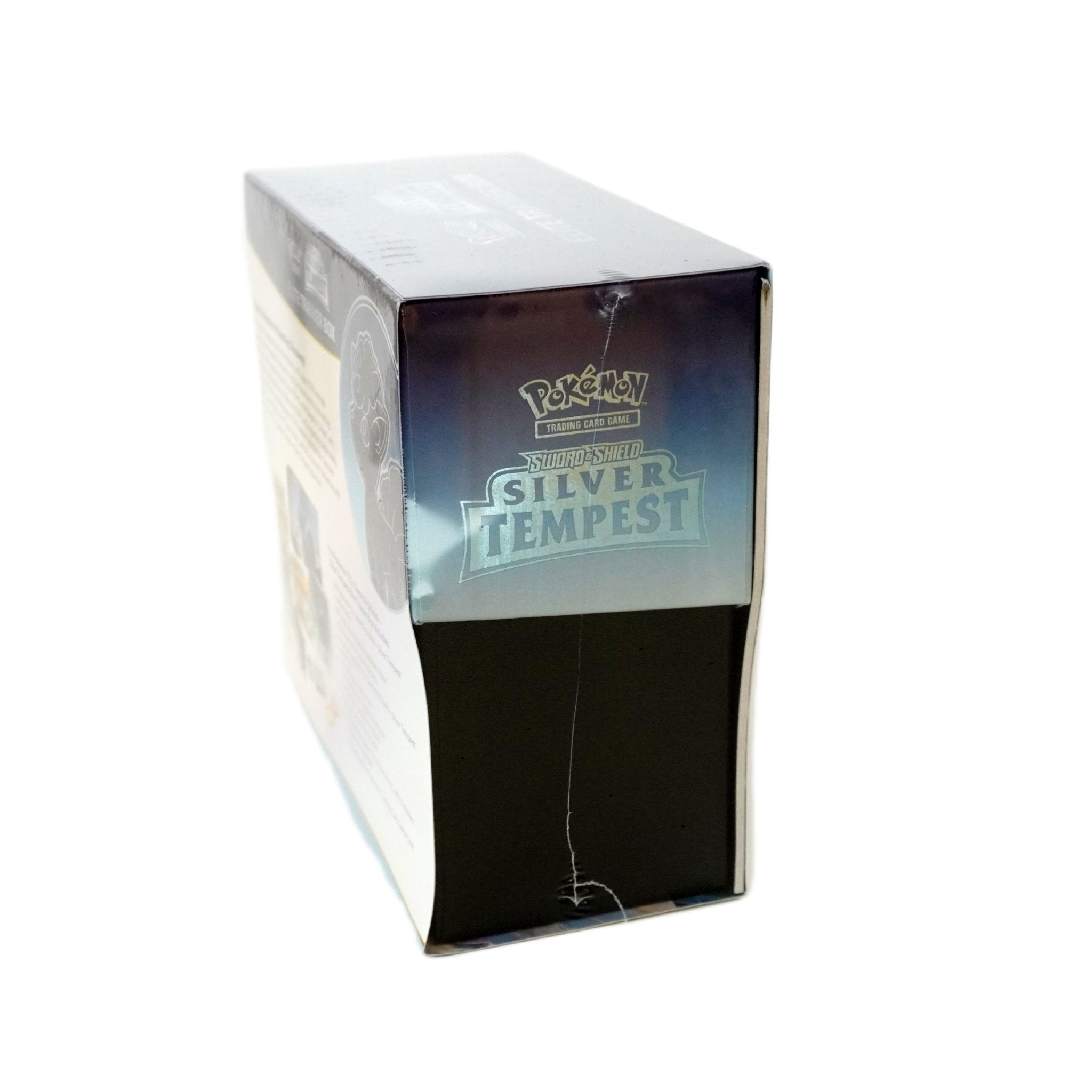 Pokémon Silver Tempest Elite Trainer Box Rückseite – englische Pokémon SWSH ETB mit Boostern, Würfeln, Sleeves und offiziellen Sammelkarten für Sammler und Spieler