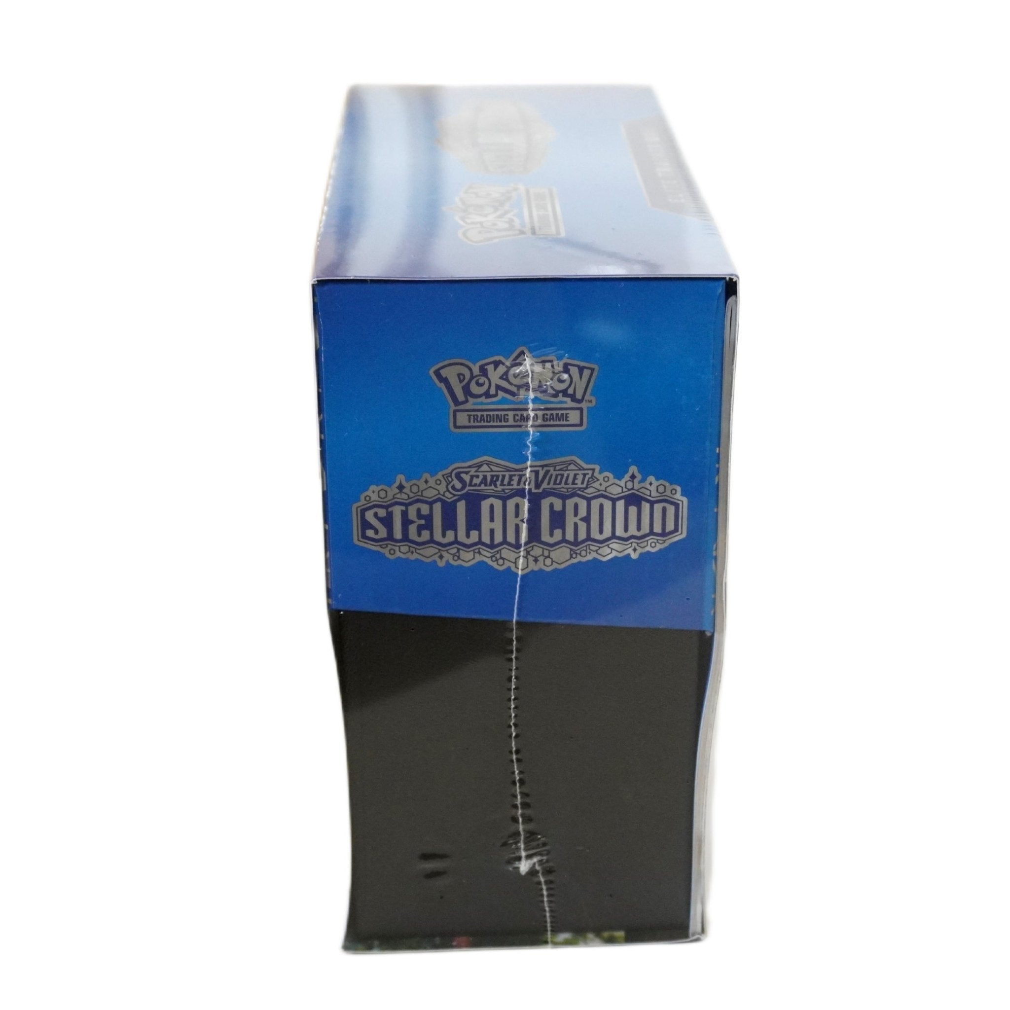 Pokémon Stellar Crown Elite Trainer Box Rückseite – englische Pokémon Elite Trainer Box mit Boostern, Kartenhüllen, Würfeln und Premium TCG Zubehör