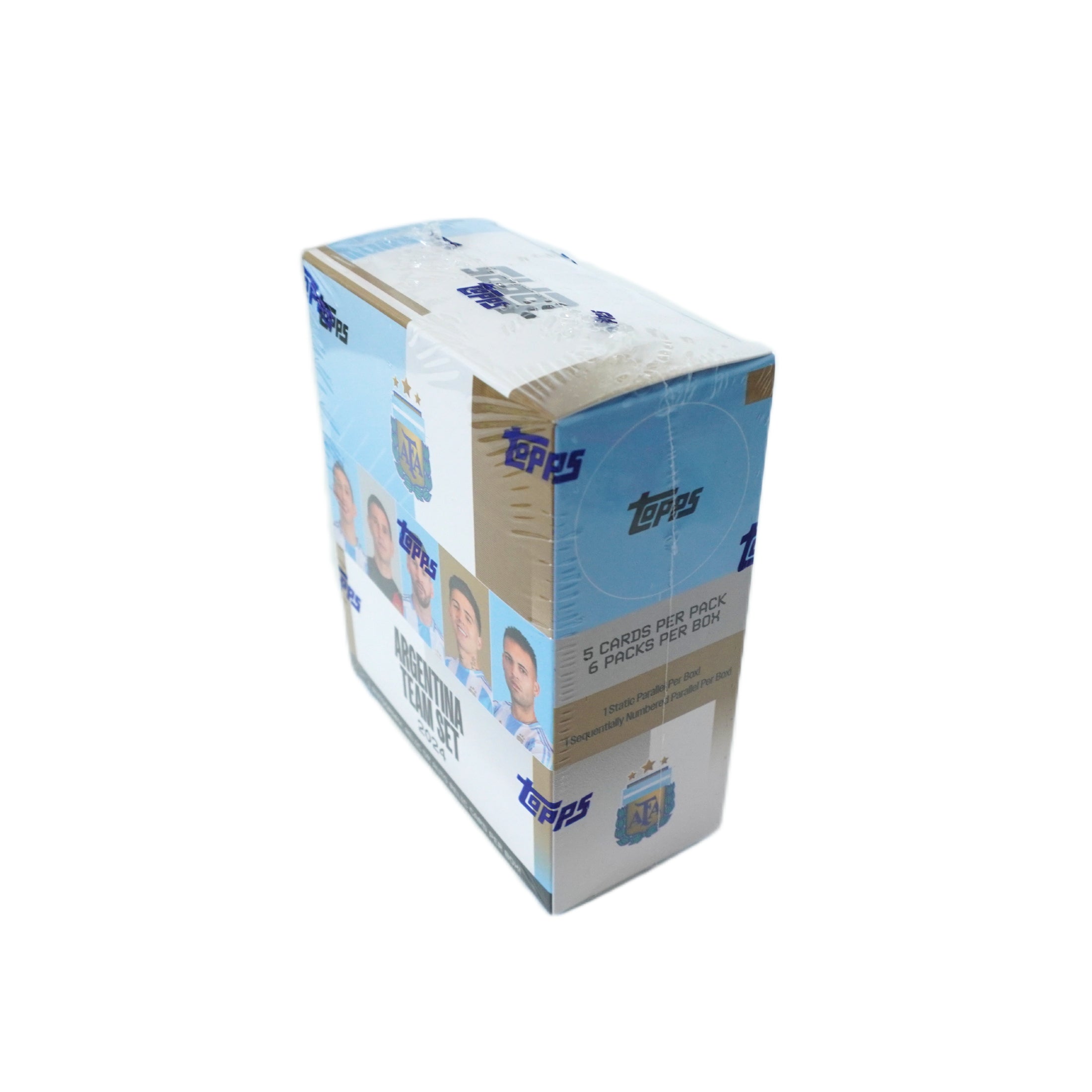Seitenansicht Topps Argentina Team Set 2024/25 – edle Sammelbox mit exklusiven Argentina Fußballkarten, offizielles Topps Produkt für Sammler und internationale Investoren