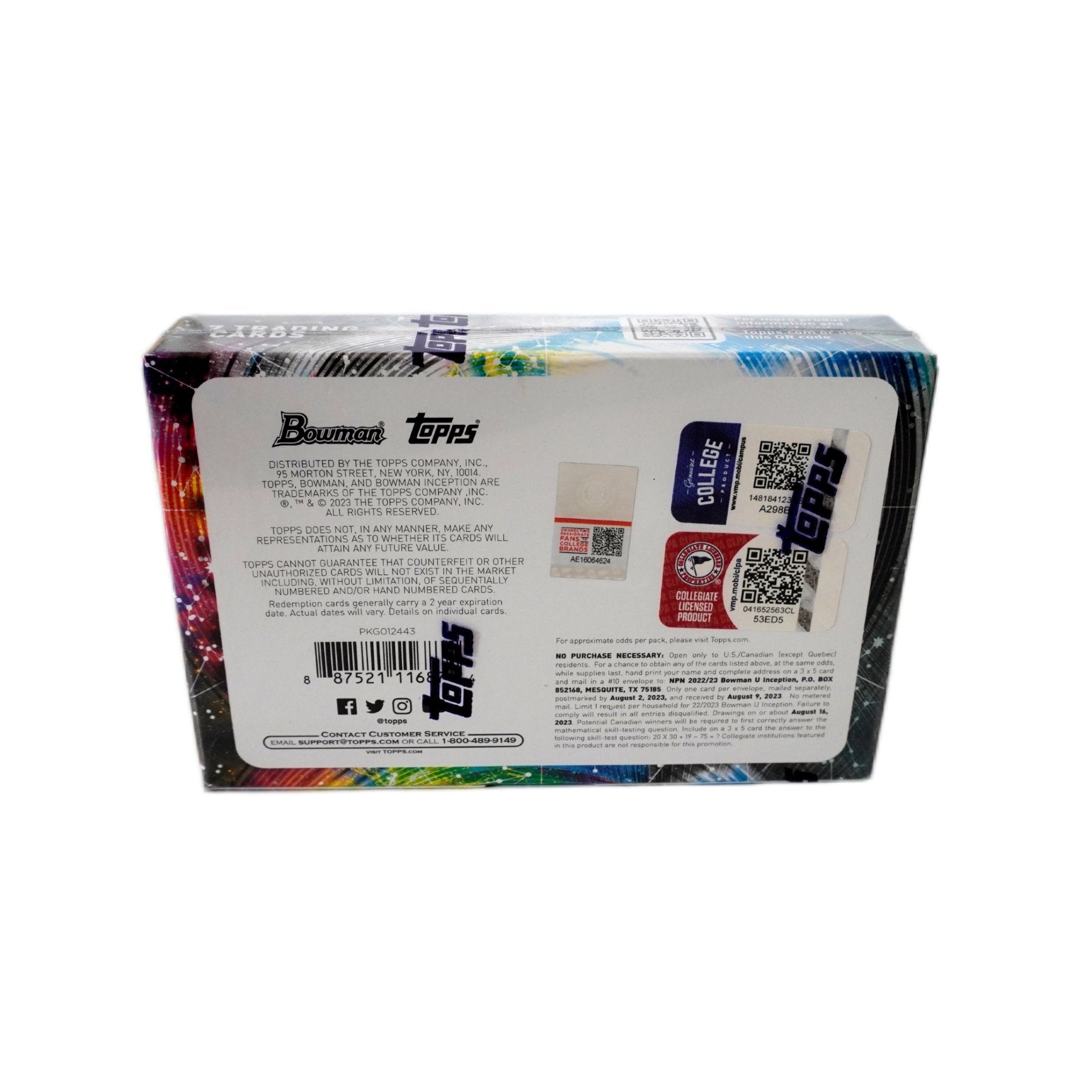 Topps DE Bowman University Inception 2022/23 Schrägansicht – exklusive NCAA Trading Cards Box im 3D-Winkel, offizielles Topps Bowman University TCG Display 22/23 für Sammler online kaufen