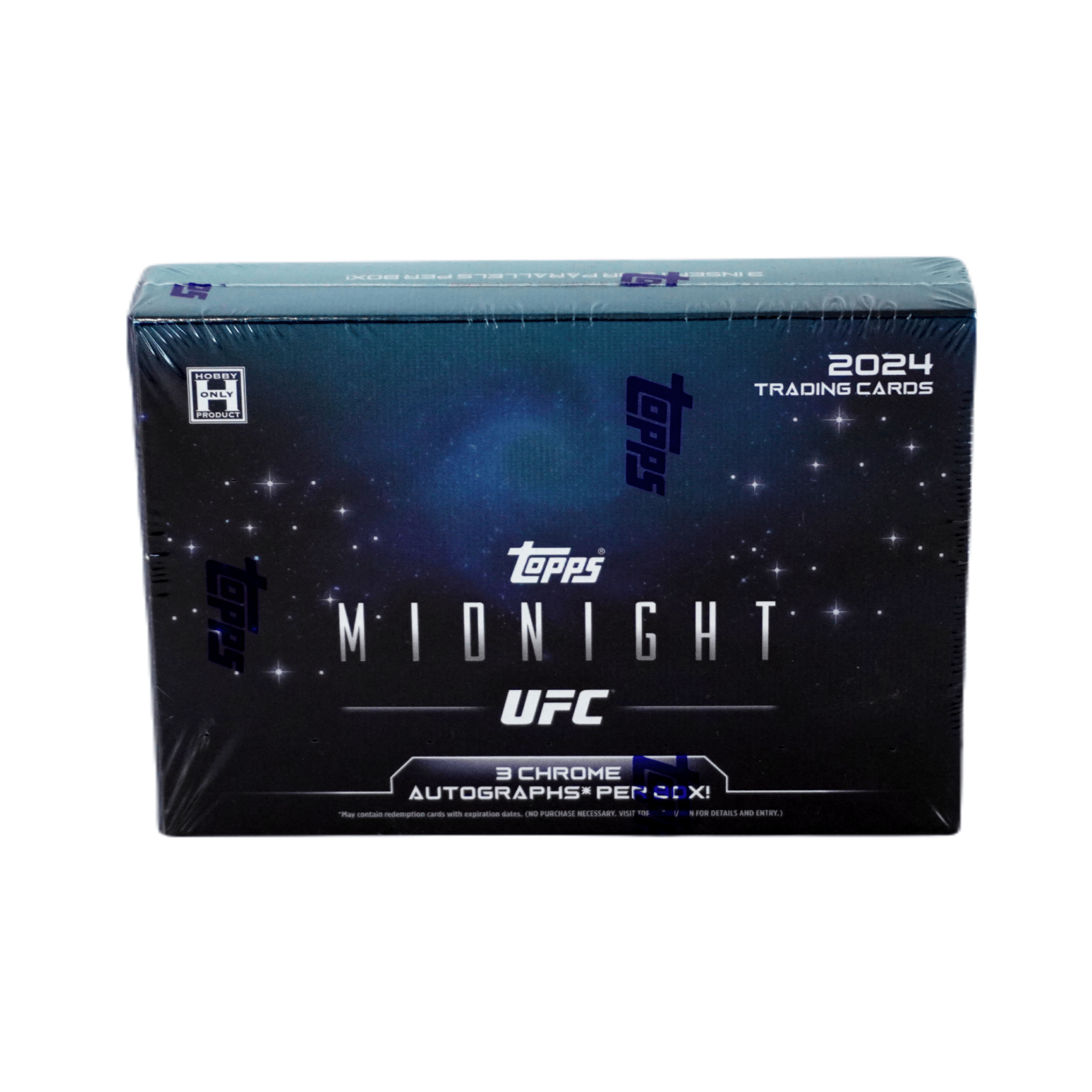 Topps Midnight UFC 2024 Hobby Box Vorderseite – originale MMA Trading Cards mit Octagon Fight Night Design, UFC Fighter Cards, Rookie Cards, Autogrammen, Parallels und exklusiven Sammelkarten kaufen bei Habibicards