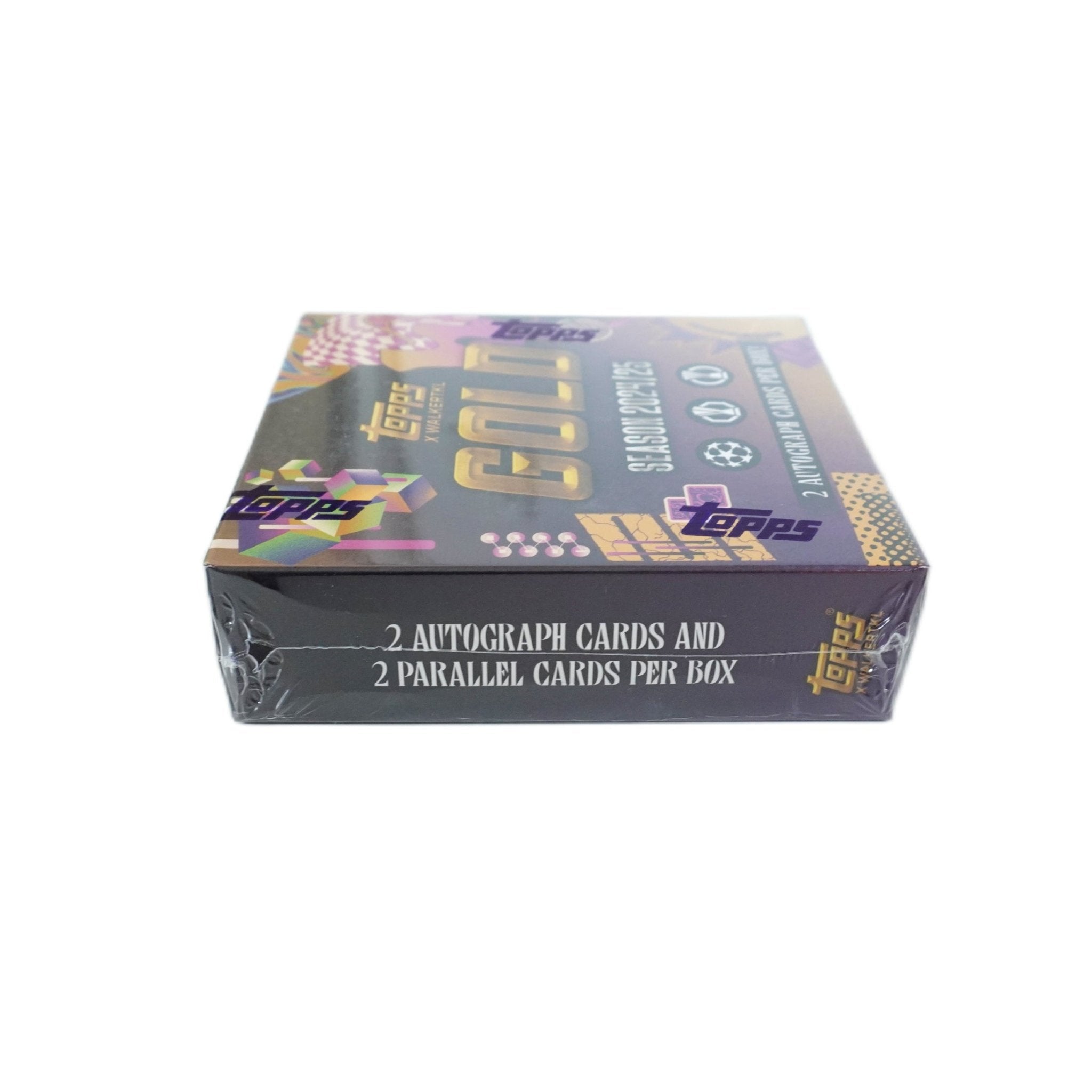 Topps UCC Gold 2024/25 Hobby Box Rückseite – detailreiche Informationen zur limitierten Gold-Edition, hochwertige Fußballkarten der UEFA Club Competitions, offizielles Topps Produkt für Sammler und TCG Fans