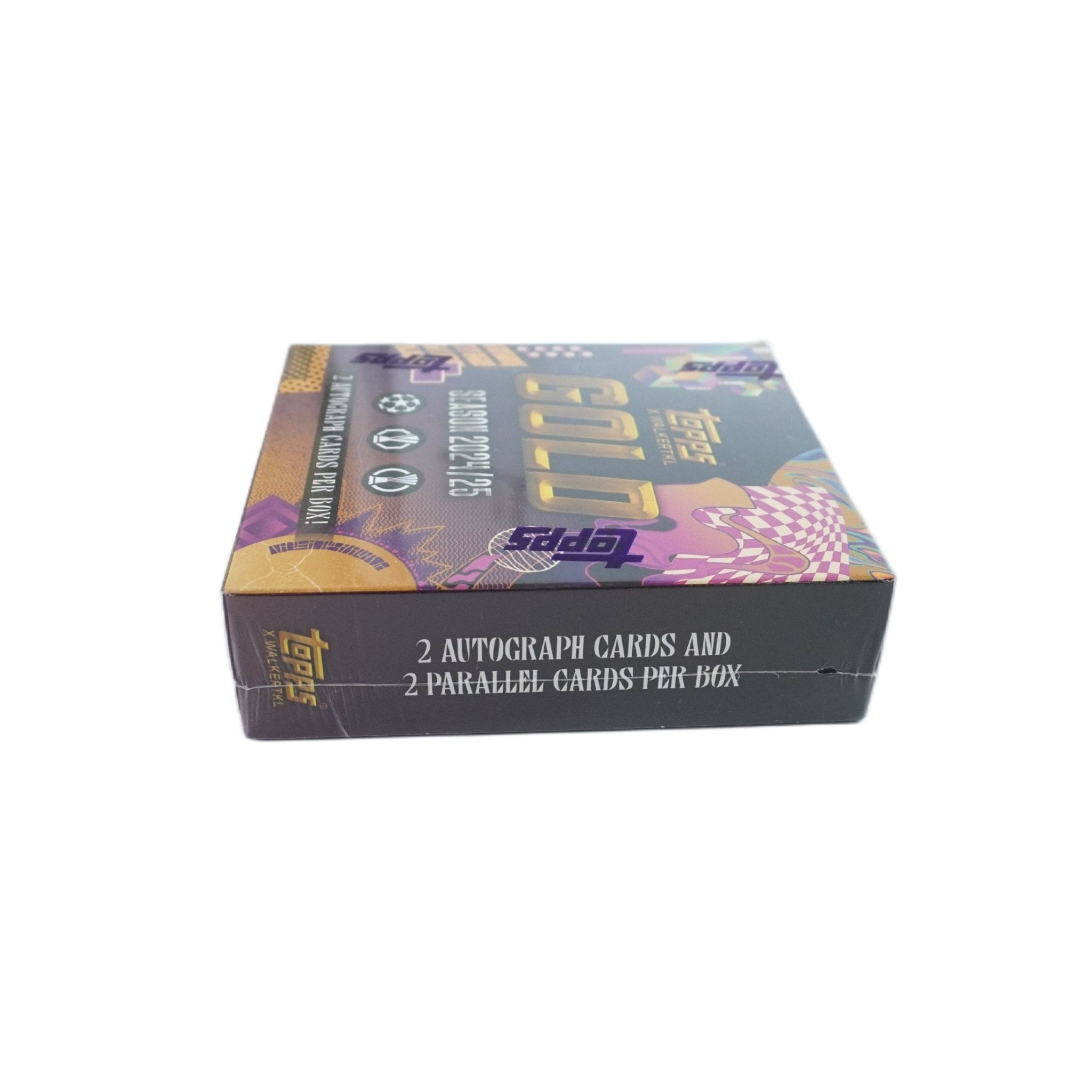 Topps UCC Gold 2024/25 Hobby Box rechte Seite – exklusive Detailaufnahme der limitierten Sammelbox, offizielles Topps Highlight für Fußballkarten-Sammler und Trading Card Fans