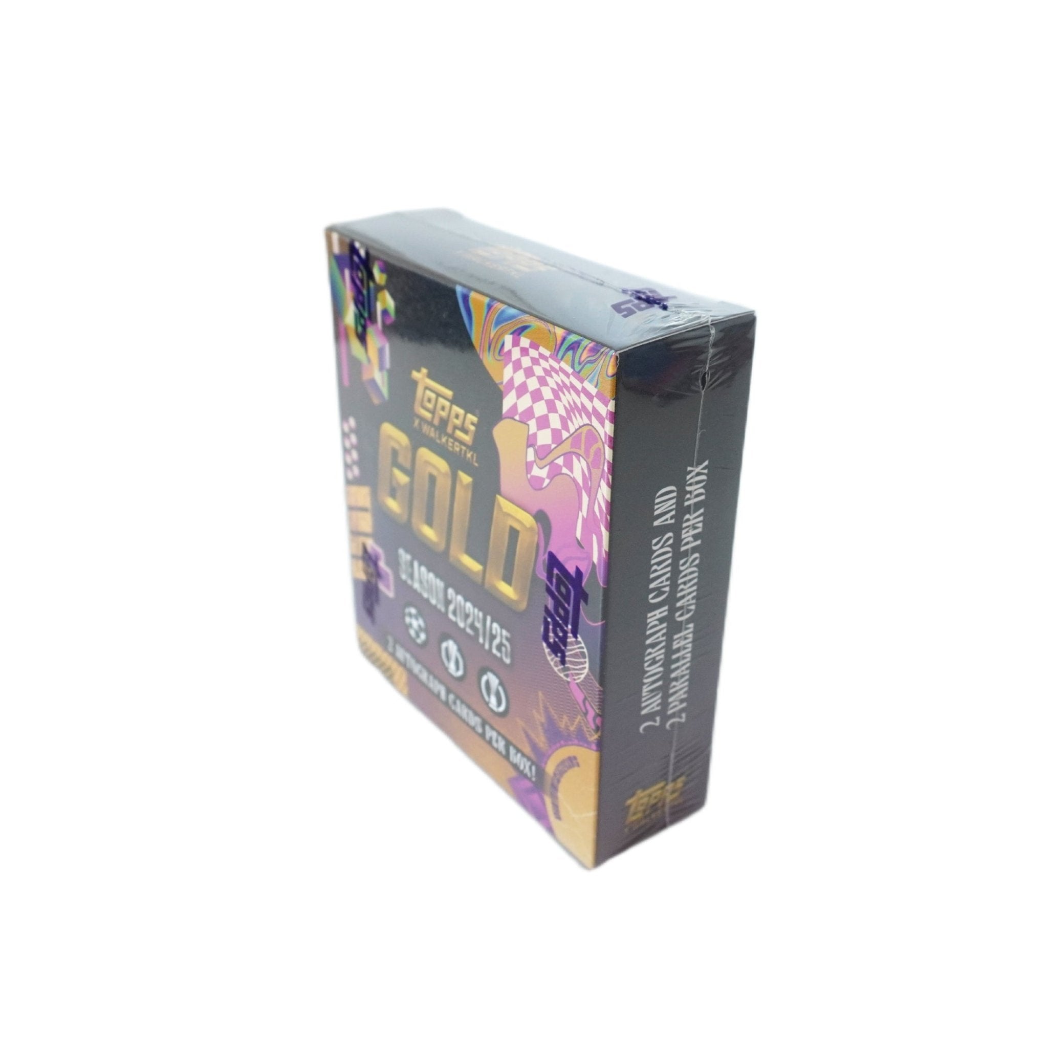 Seitenansicht Topps UCC Gold 2024/25 Hobby Box – edle Sammelbox mit exklusiven Fußballkarten, offizielles Trading Card Produkt der UEFA Club Competitions für Sammler und Investoren