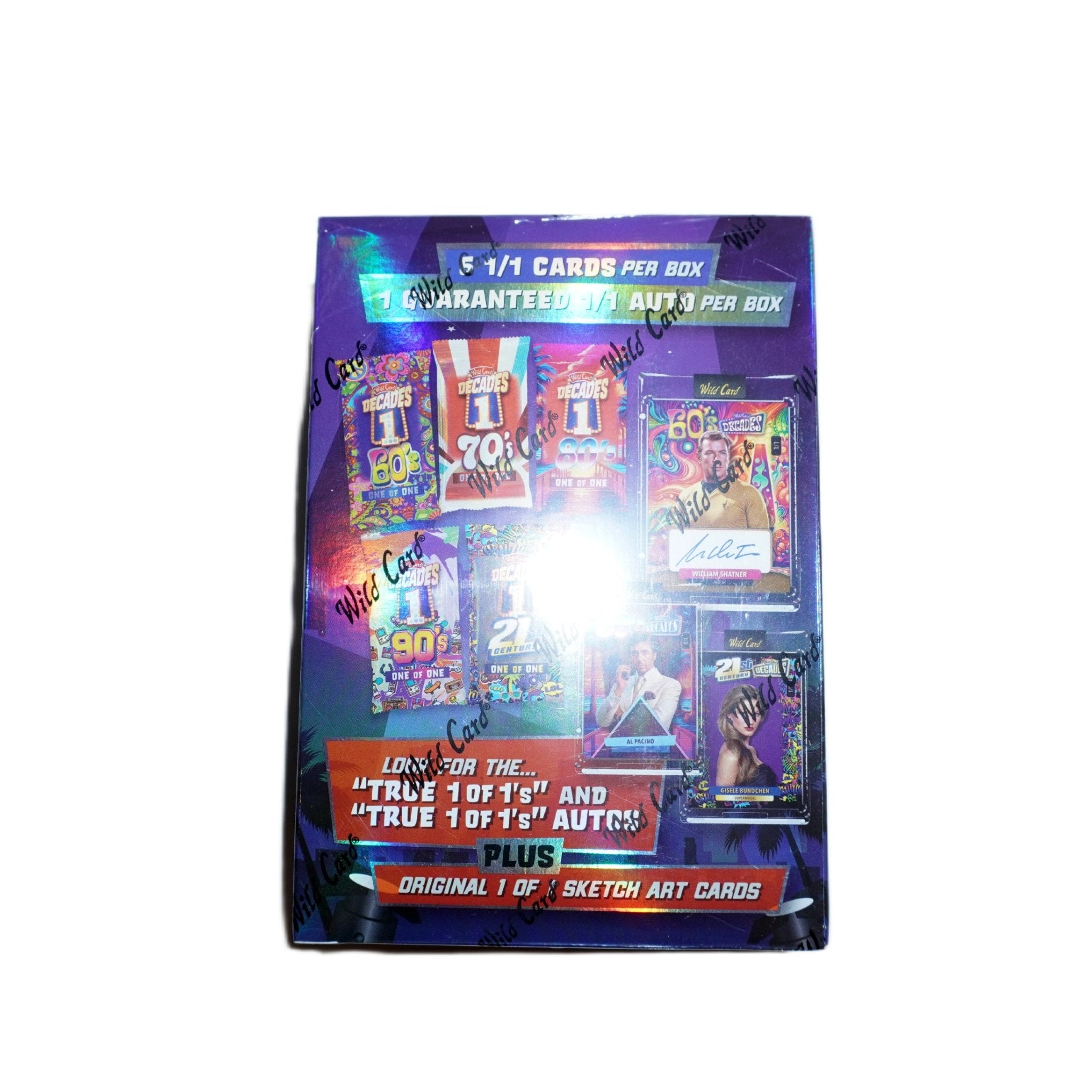 2024 Wild Card 5 Decades 1 Pop Culture Hobby Jumbo Box linke Seite – Sammlerbox mit exklusiven Trading Cards, Autogrammen, 1-of-1 Parallels & Pop Culture Hits kaufen bei Habibicards