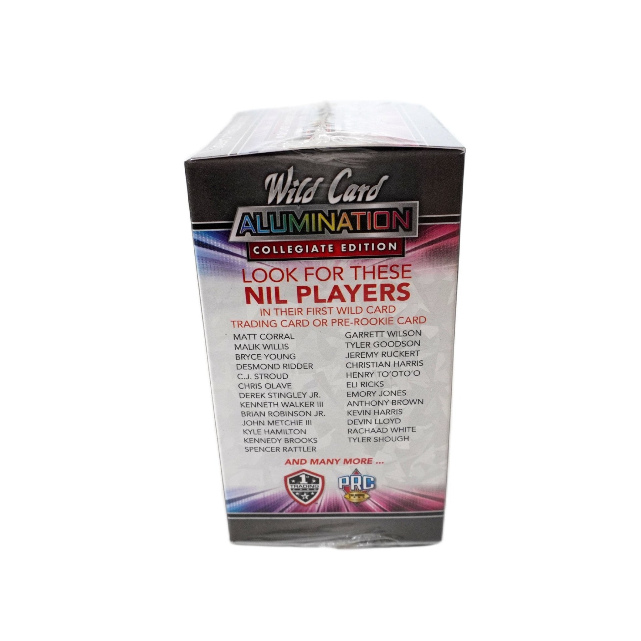 Wild Card Alumination NIL Football Blaster Box 2021 Schrägansicht – exklusive Wild Card NFL Trading Cards Box im 3D-Winkel, offizielles Alumination NIL TCG Blaster Display 2021 für Sammler online kaufen