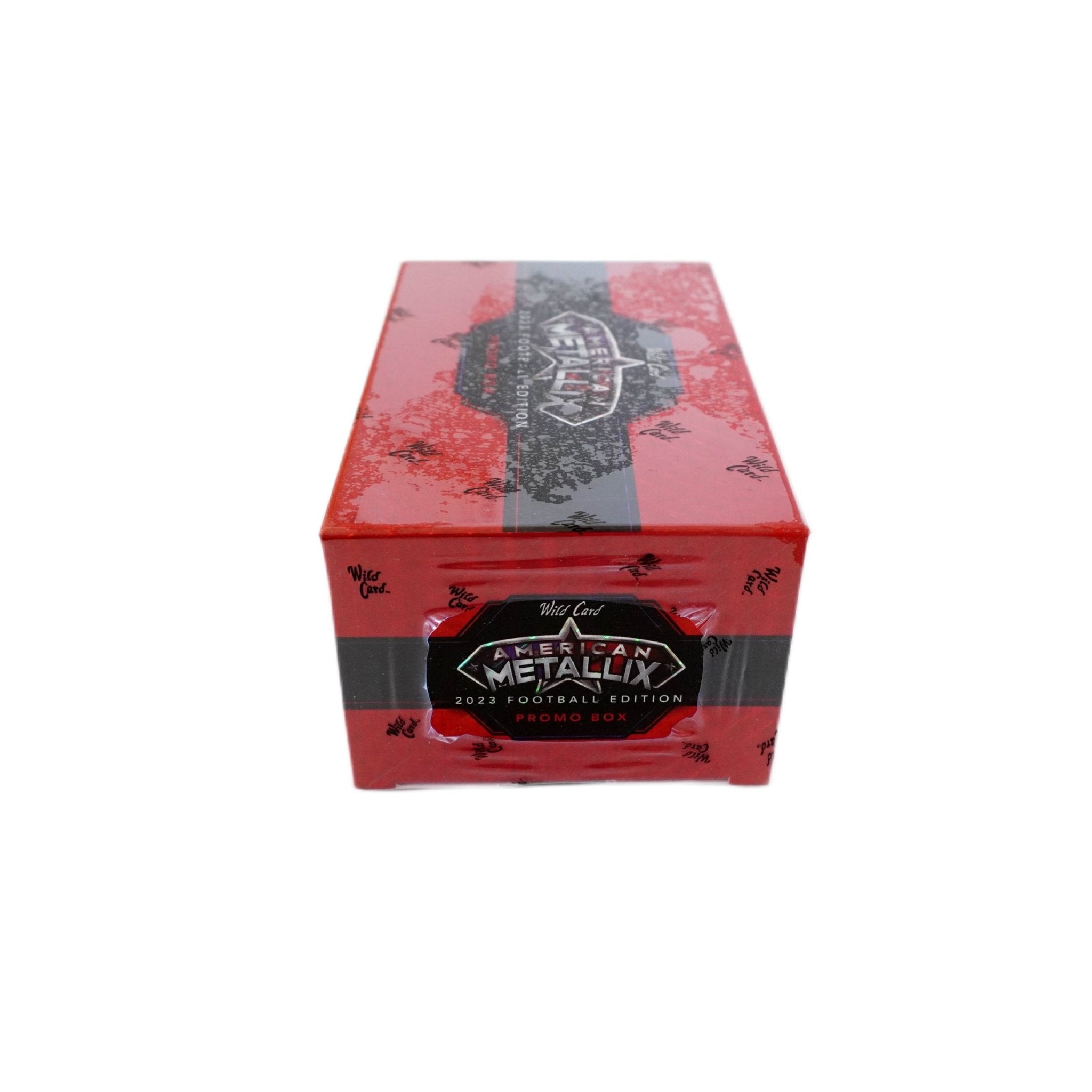 2023 Wild Card American Metallix Promo Deck Box Rückseite – detaillierte Übersicht aller enthaltenen Football Sammelkarten, offizielles Wild Card American Metallix Trading Cards Set 2023 entdecken und online kaufen