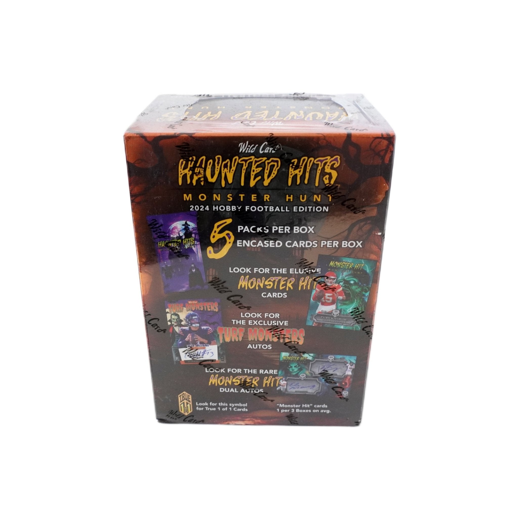 Wild Card 2024 Haunted Hits Monster Hunt Football Hobby Box Seitenansicht links – originale Wild Card NFL Trading Cards Box mit Monster Hunt Sammelkarten, offizielles Haunted Hits TCG Display 2024 günstig online bestellen