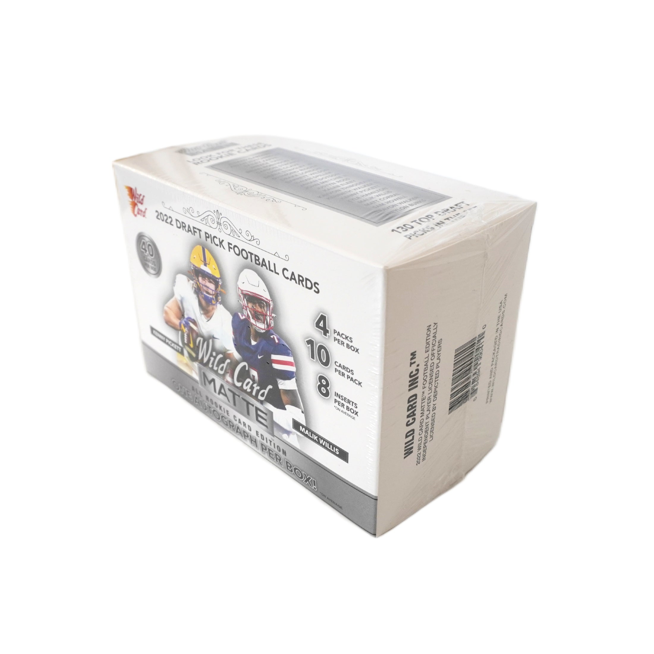 2022 Wild Card MATTE Football Premium Blaster Box Rückseite – detaillierte Übersicht aller enthaltenen NFL MATTE Sammelkarten, offizielles Wild Card Trading Cards Set 2022 entdecken und online kaufen