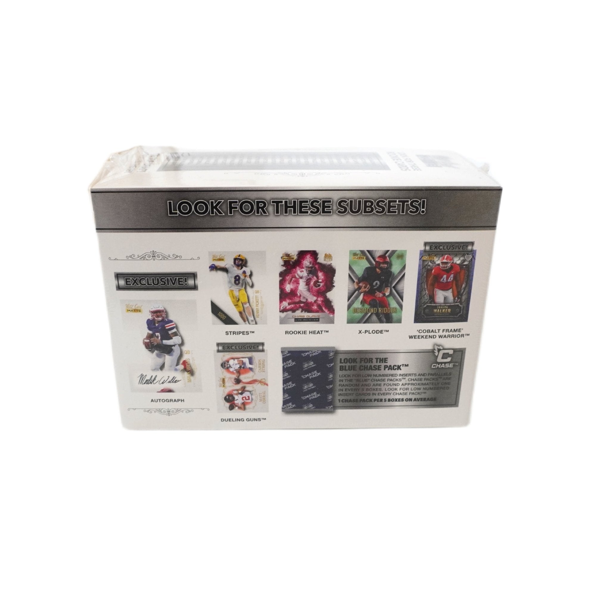 2022 Wild Card MATTE Football Premium Blaster Box Seitenansicht links – originale Wild Card NFL Trading Cards Box mit MATTE Sammelkarten, offizielles TCG Blaster Display 2022 günstig online bestellen