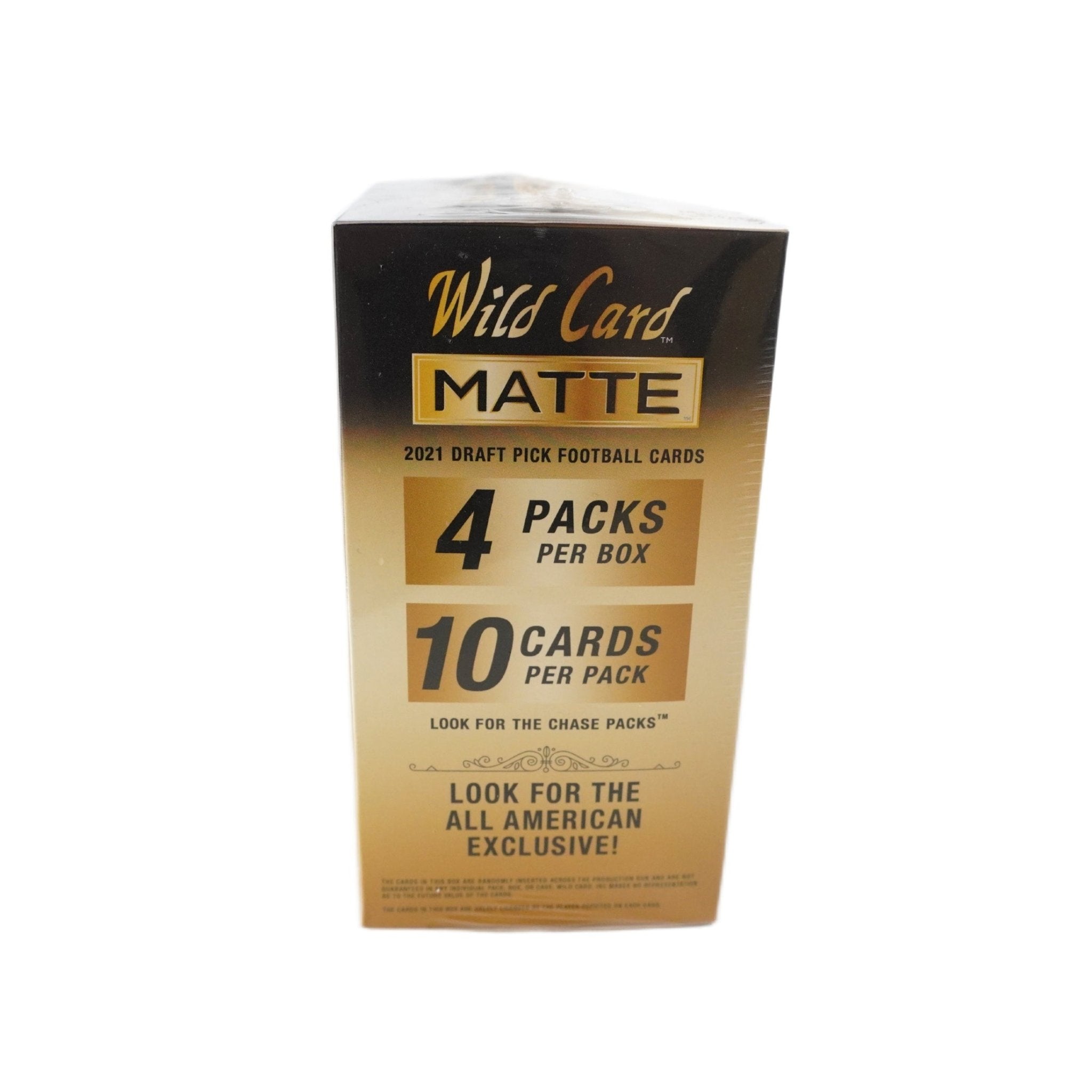 Wild Card Matte Gold Football Premium Blaster Box 2021 rechte Seite – originale Football Sammelkarten Box, offizielles Wild Card Matte Gold Trading Cards TCG Display 2021 online bestellen